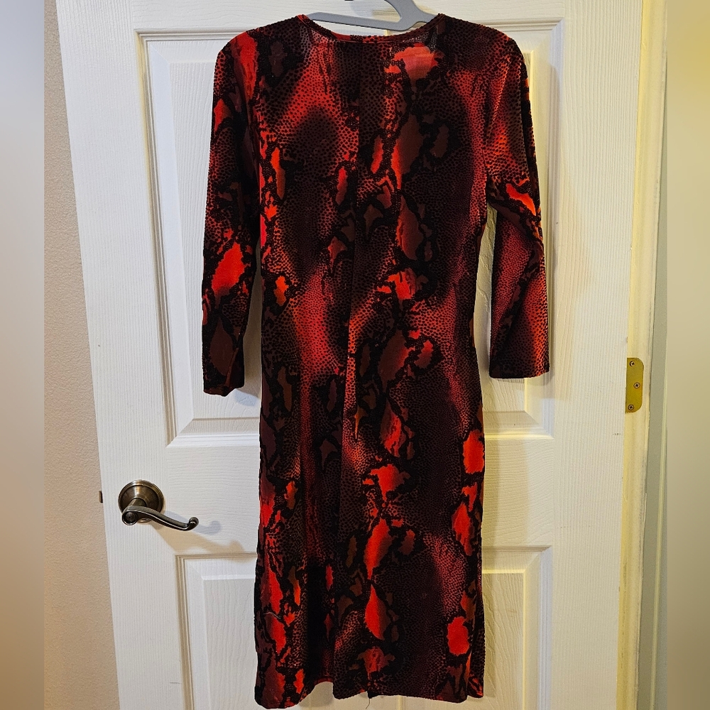 Vintage Frank Lyman Design Red and Black Wrap Ruched Dress Size 6 - Picture 2 of 7